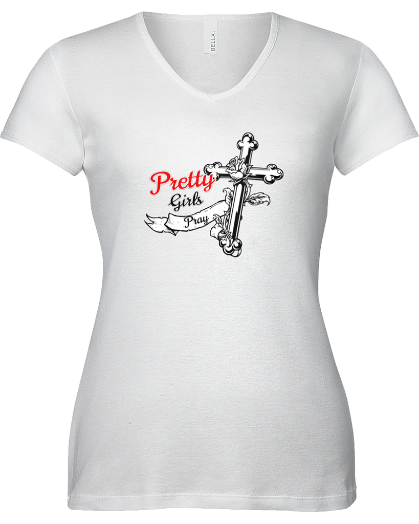 Pretty Girls Pray Ladies Just Faith T-Shirt V-Neck Apparel –